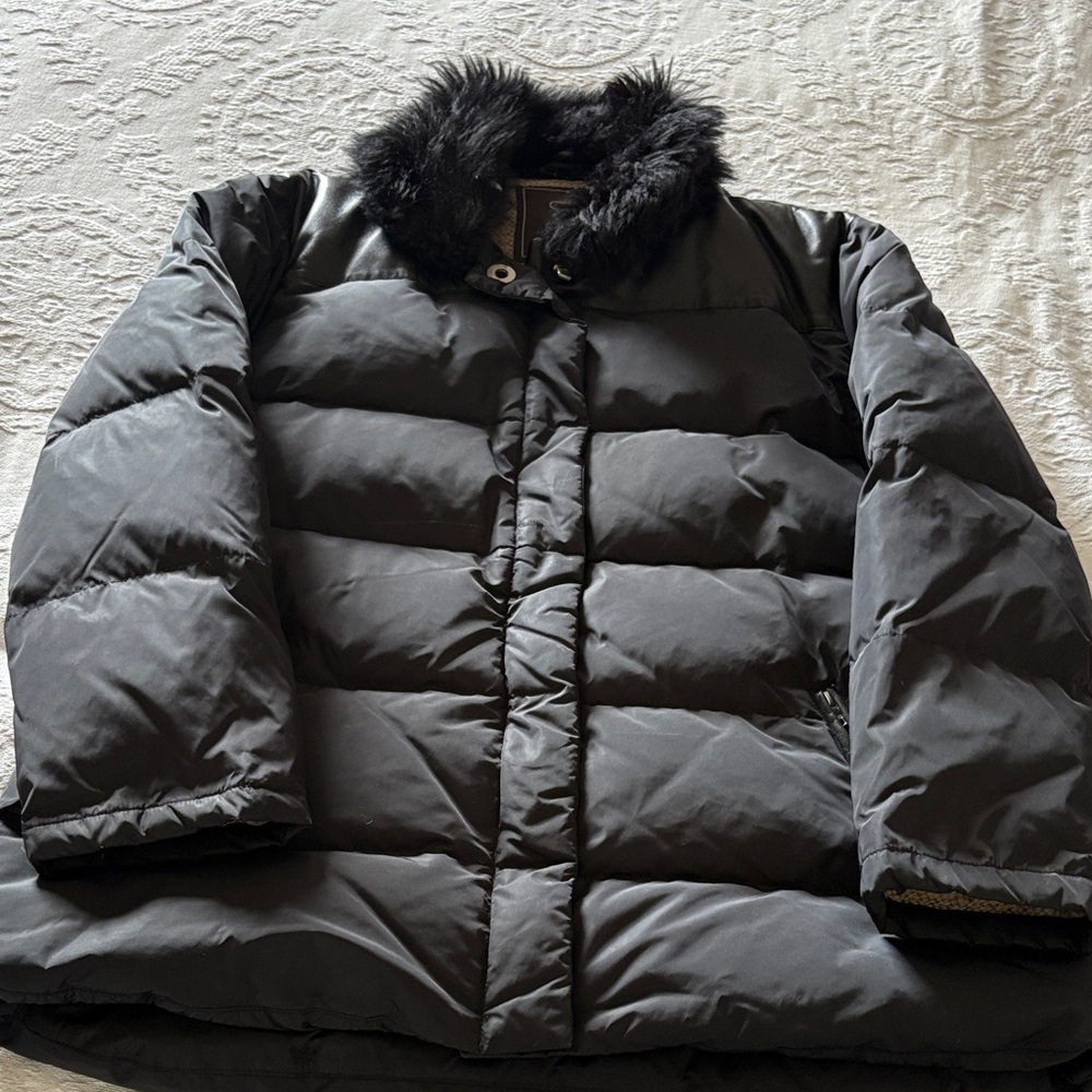 RARE EUC Black Puffer Faux Fur Collar Leather Pocket Trim/Shoulder by COACH